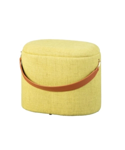 Pouf giallo con contenitore e maniglia in ecopelle, 42x30x36cm